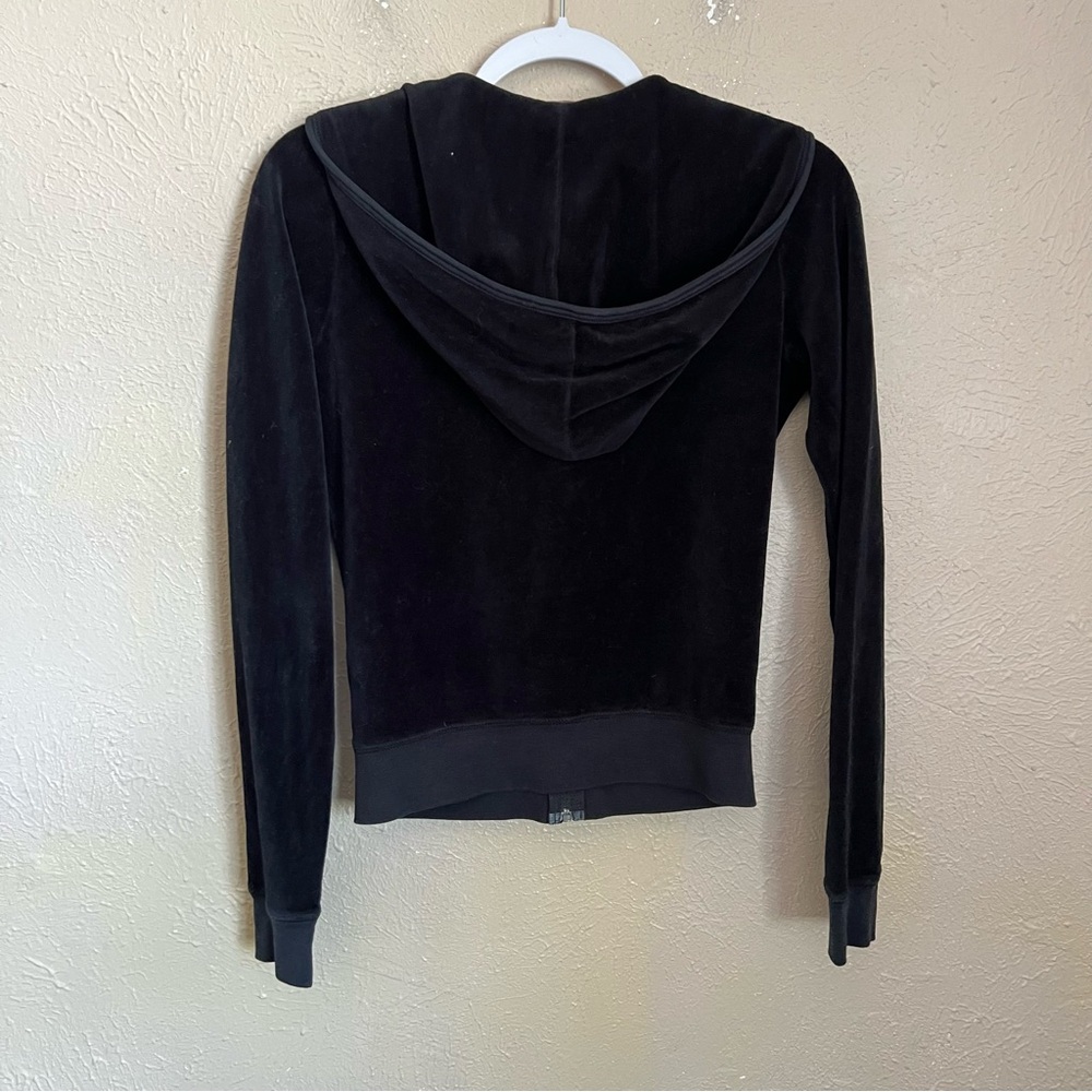 Juicy Couture Y2K 2000s Velour Zip Up Track Jacket in Black Small - Picture 3 of 3
